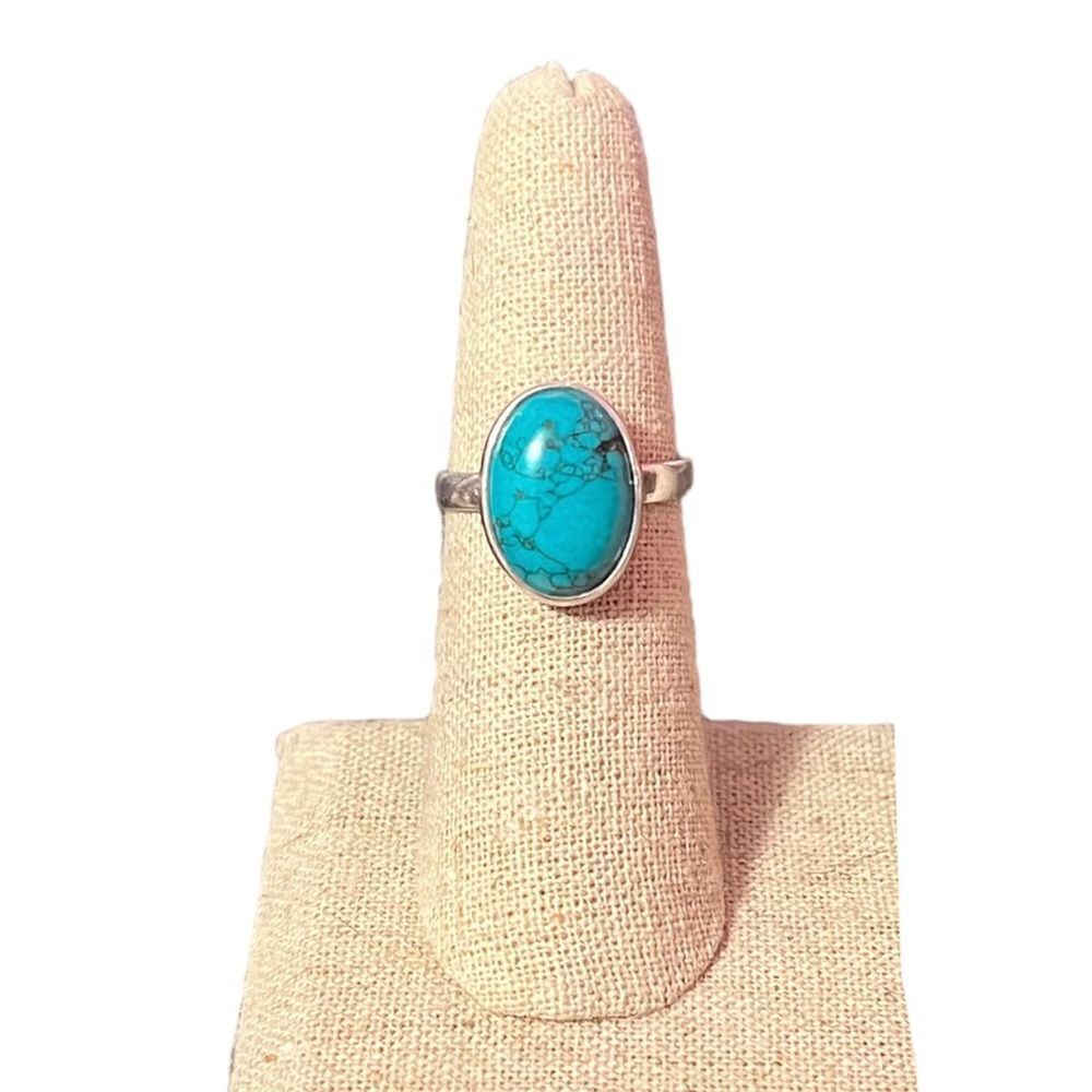 NEW Silver Plated Oval Turquoise Ring Size 6.5